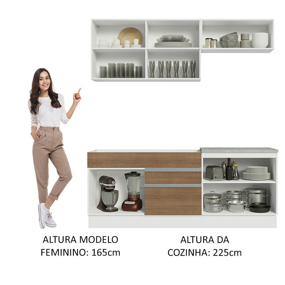 Cocina Integral Glamy Marron 200x225cm sin Mesón con Dos Cajones y sin Estufa - COCINAS | Bylmo