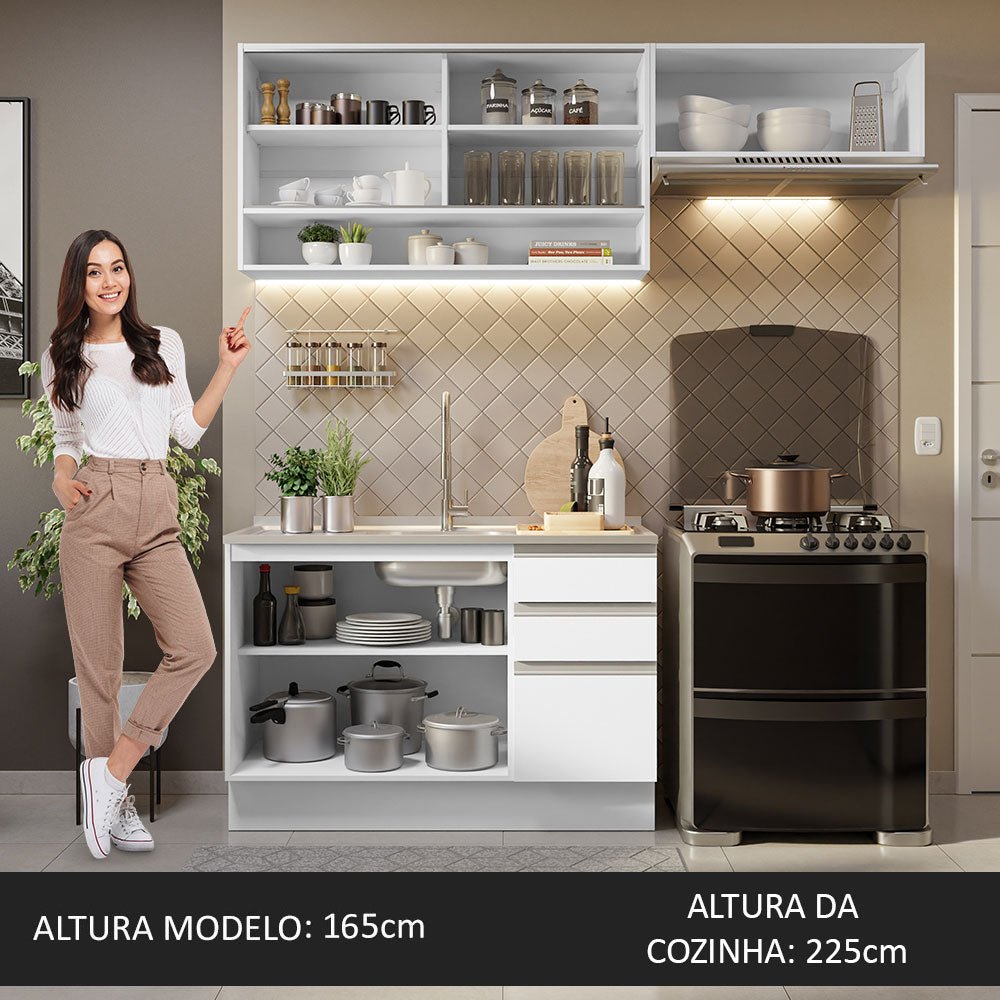 Cocina Integral Glamy Blanco 200x225cm sin Mesón con Tres Cajones y sin Estufa - COCINAS | Bylmo