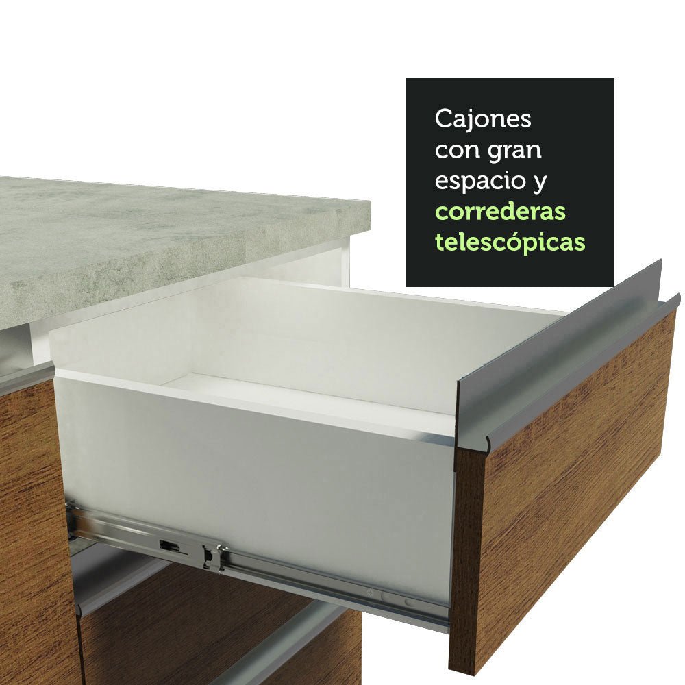 Cocina Integral Glamy Marron 200x225cm sin Mesón con Tres Cajones y sin Estufa - COCINAS | Bylmo