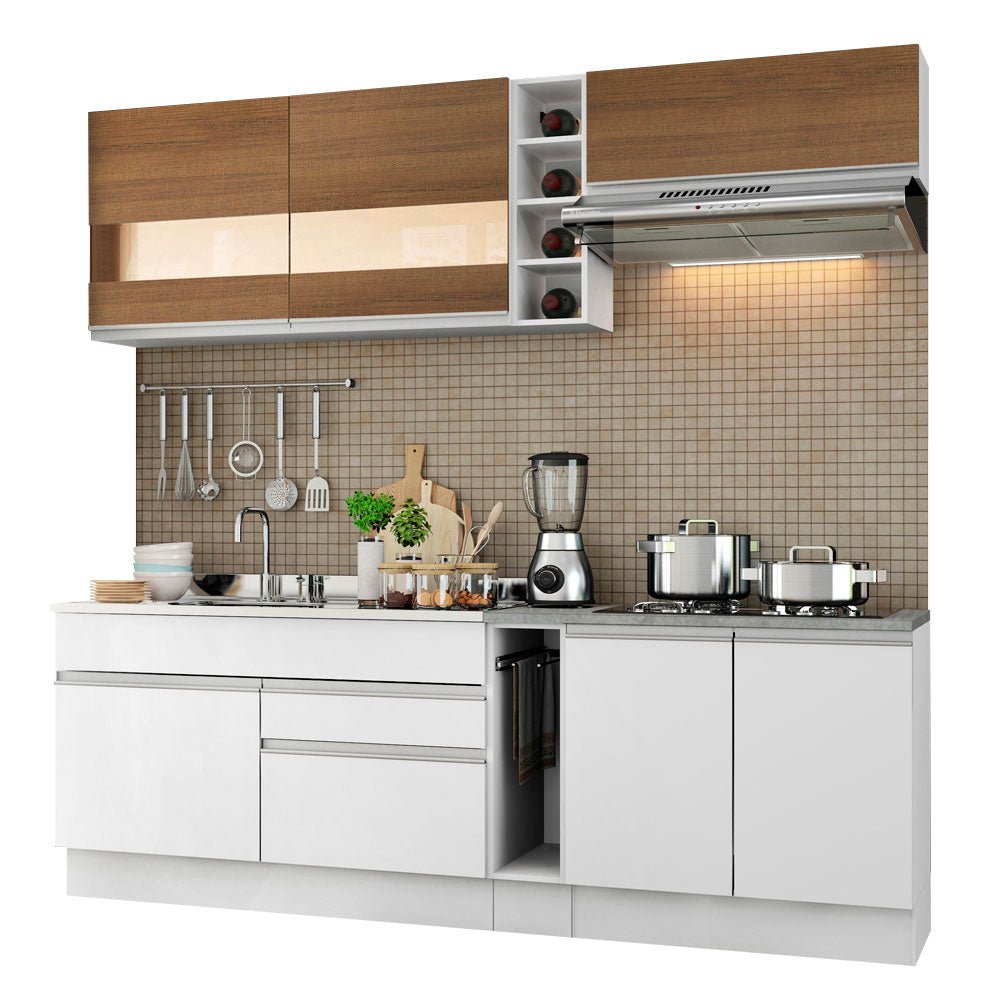 Cocina Integral Parma Marron y Blanco 220x225cm sin Mesón con Dos Cajones y sin Estufa - COCINAS | Bylmo