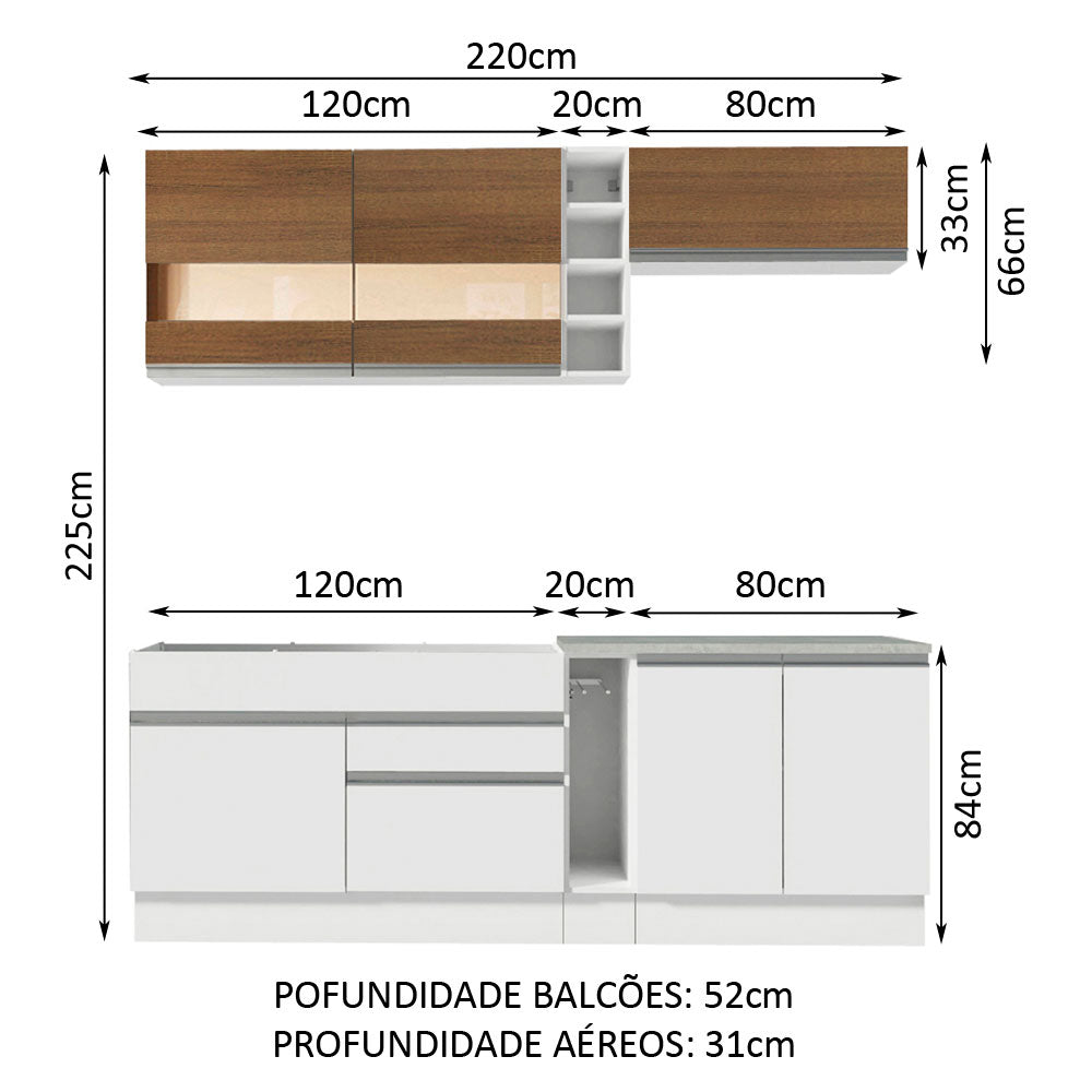 Cocina Integral Parma Marron y Blanco 220x225cm sin Mesón con Dos Cajones y sin Estufa - COCINAS | Bylmo
