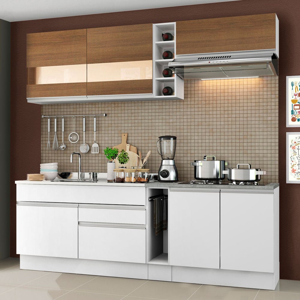 Cocina Integral Parma Marron y Blanco 220x225cm sin Mesón con Dos Cajones y sin Estufa - COCINAS | Bylmo