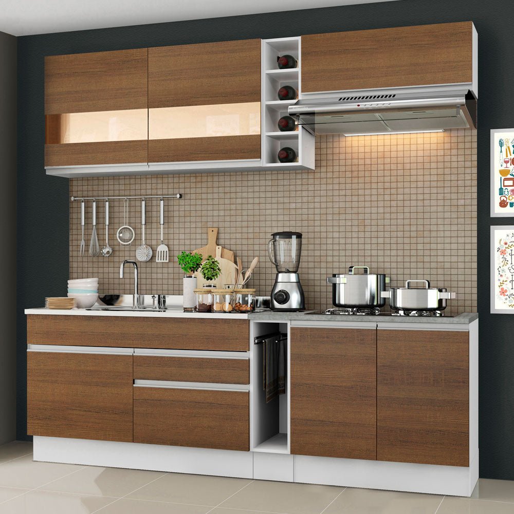 Cocina Integral Parma Marron 220x225cm sin Mesón con Dos Cajones y sin Estufa - COCINAS | Bylmo