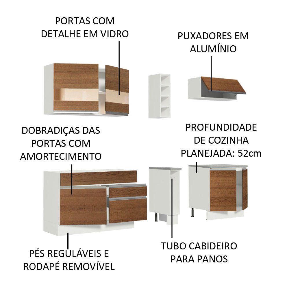 Cocina Integral Parma Marron 220x225cm sin Mesón con Dos Cajones y sin Estufa - COCINAS | Bylmo
