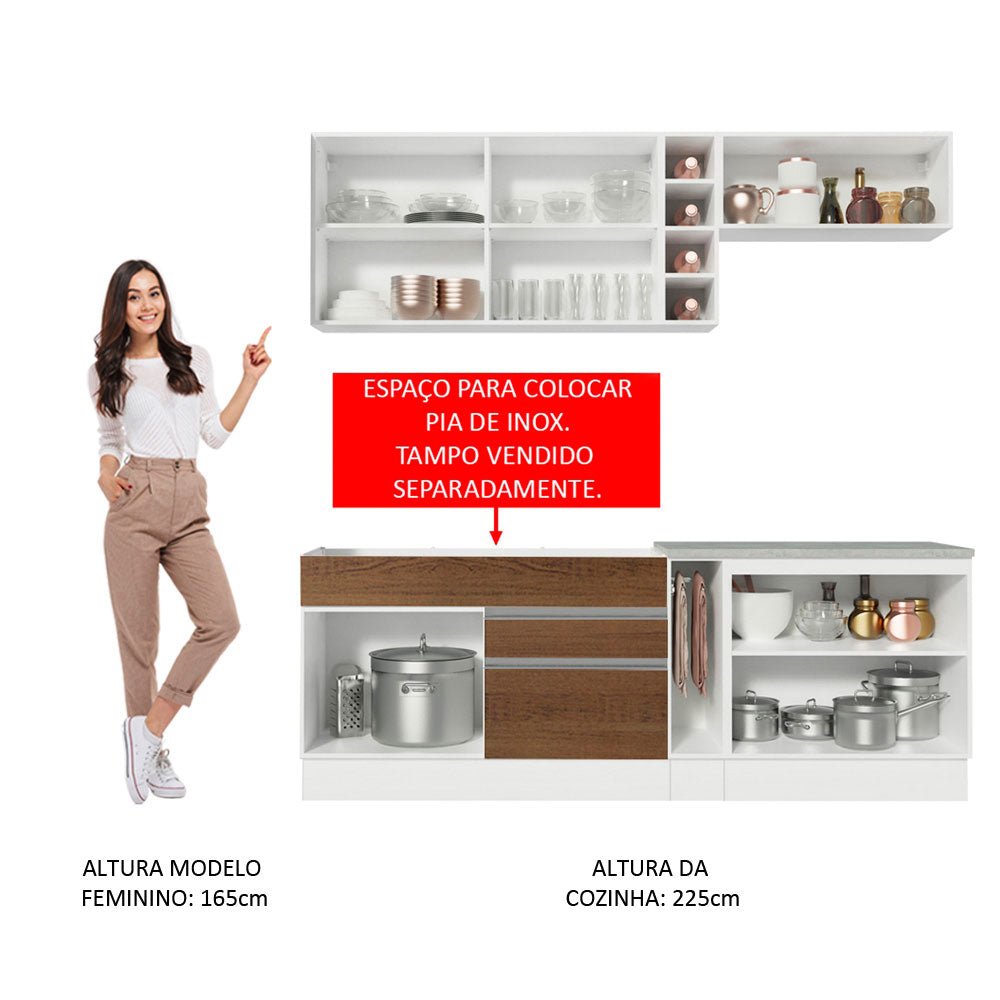 Cocina Integral Parma Marron 220x225cm sin Mesón con Dos Cajones y sin Estufa - COCINAS | Bylmo