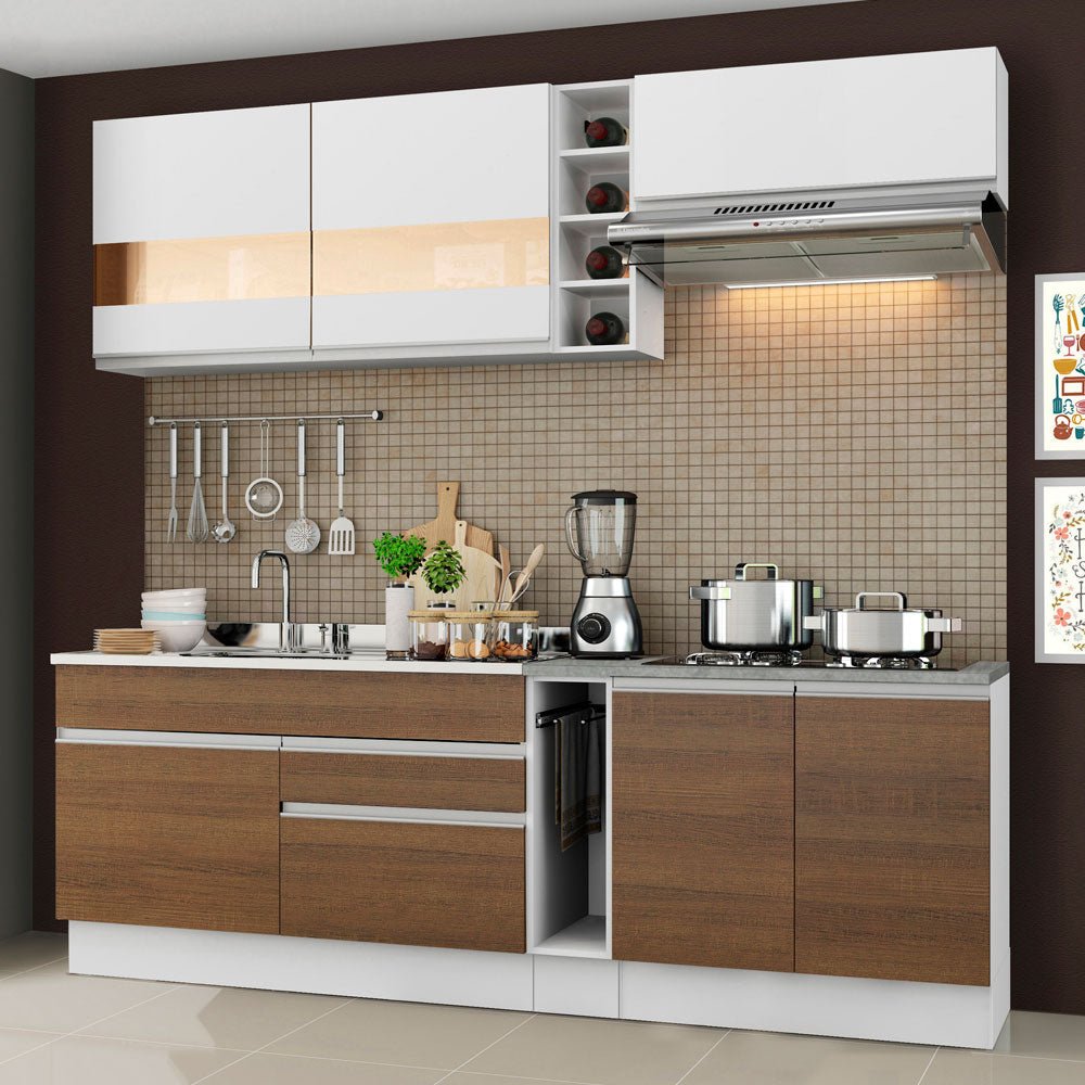 Cocina Integral Parma Blanco 220x225cm sin Mesón con Seis Puertas y sin Estufa - COCINAS | Bylmo
