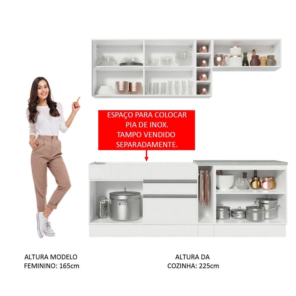 Cocina Integral Parma Blanco 220x225cm sin Mesón con Trece Entrepaños y sin Estufa - COCINAS | Bylmo