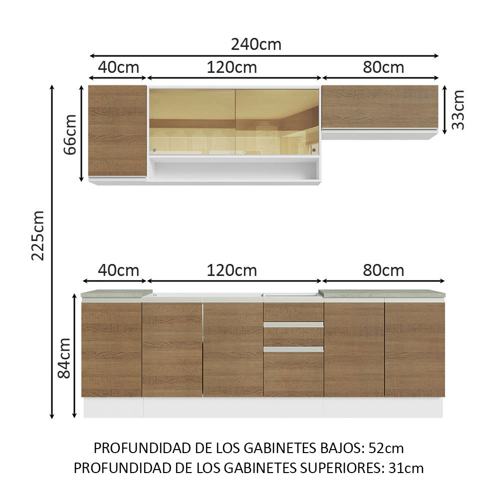 Cocina Integral Glamy Marron 240x225cm con Mesón de Acero Inoxidable y sin Estufa - COCINAS | Bylmo