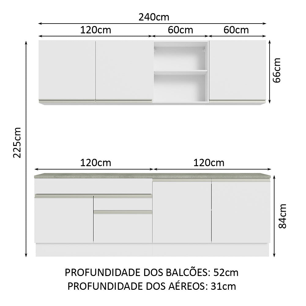 Cocina Integral Glamy Blanco 240x225cm con Mesón de Madera y sin Estufa - COCINAS | Bylmo