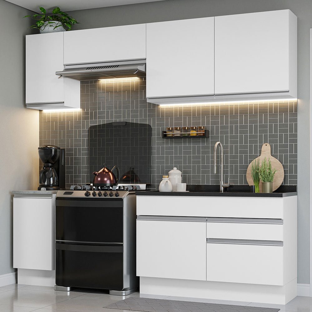 Cocina Integral Glamy Blanco 240x225cm sin Mesón con Dos Cajones y sin Estufa - COCINAS | Bylmo