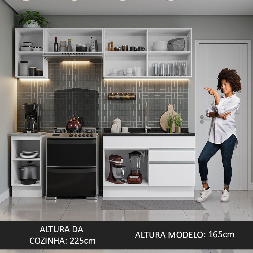 Cocina Integral Glamy Blanco 240x225cm sin Mesón con Dos Cajones y sin Estufa - COCINAS | Bylmo