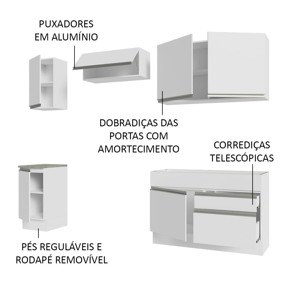 Cocina Integral Glamy Blanco 240x225cm sin Mesón con Dos Cajones y sin Estufa - COCINAS | Bylmo