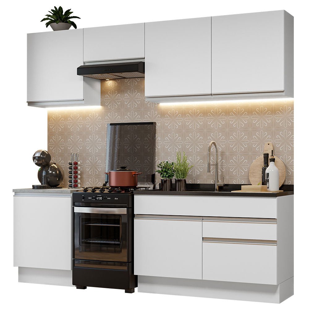 Cocina Integral Glamy Blanco 240x225cm sin Mesón con Seis Puertas y sin Estufa - COCINAS | Bylmo