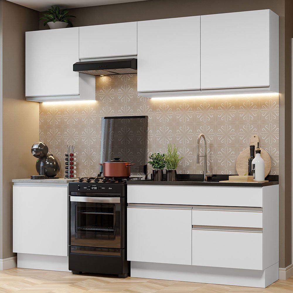 Cocina Integral Glamy Blanco 240x225cm sin Mesón con Seis Puertas y sin Estufa - COCINAS | Bylmo