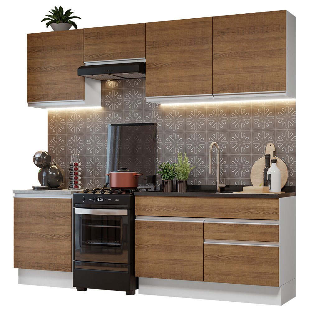 Cocina Integral Glamy Marron 240x225cm sin Mesón con Seis Puertas y sin Estufa - COCINAS | Bylmo