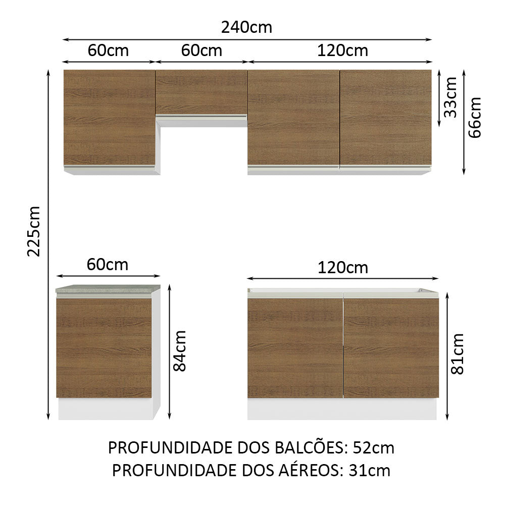 Cocina Integral Glamy Marron 240x225cm sin Mesón con Siete Puertas y sin Estufa - COCINAS | Bylmo