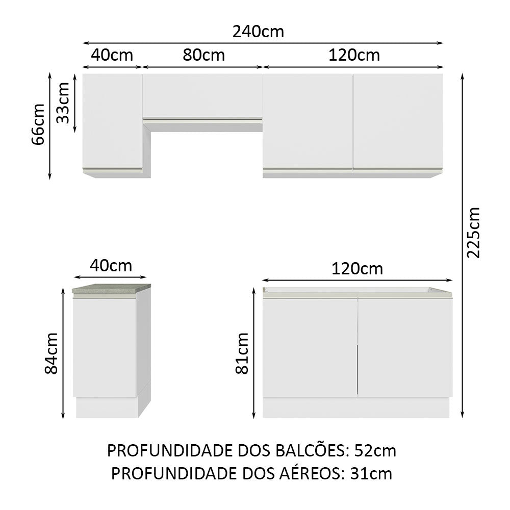 Cocina Integral Glamy Blanco 240x225cm sin Mesón y sin Estufa - COCINAS | Bylmo