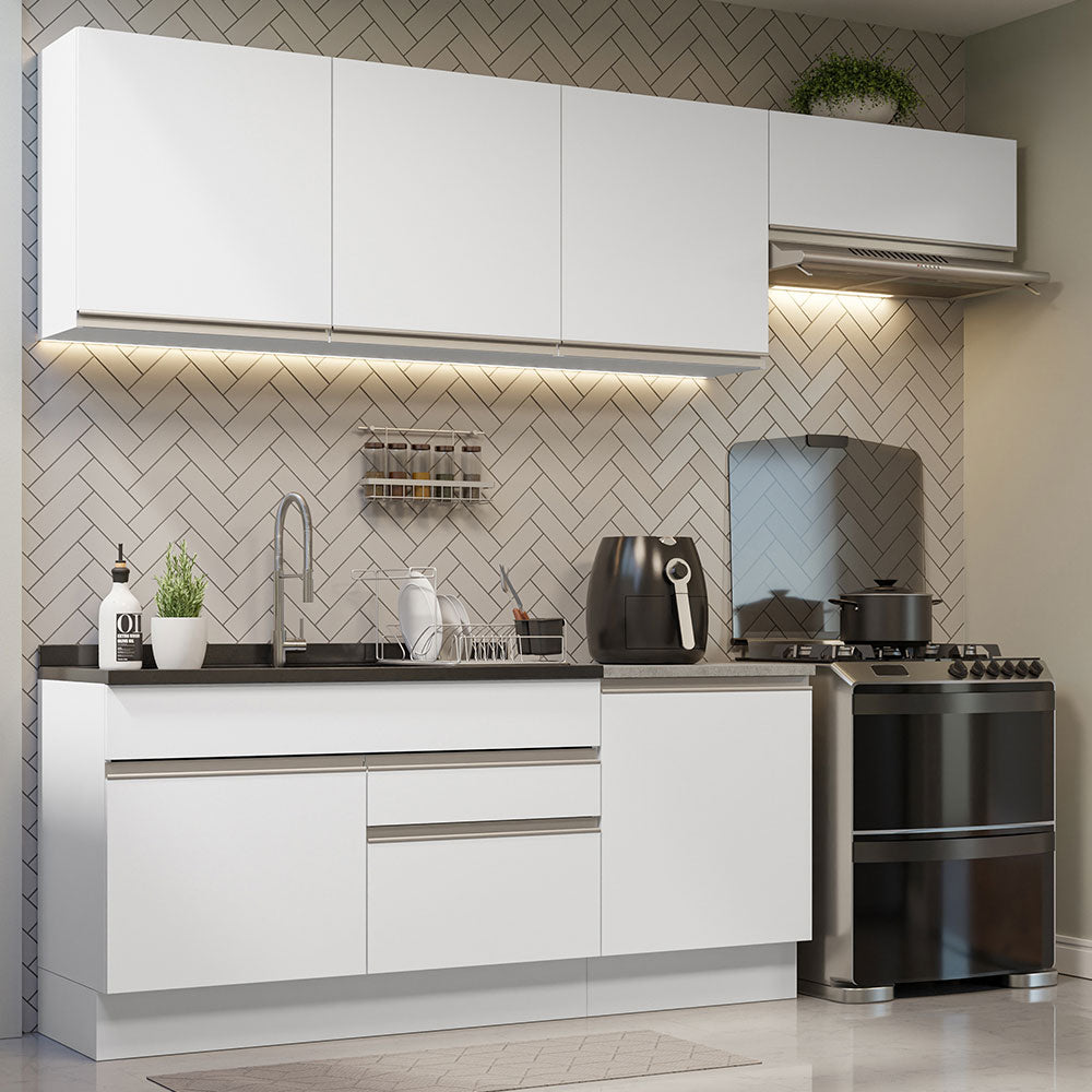 Cocina Integral Glamy Blanco 260x225cm sin Mesón con Dos Cajones y sin Estufa - COCINAS | Bylmo