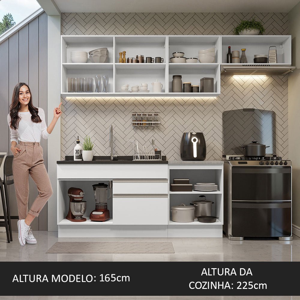Cocina Integral Glamy Blanco 260x225cm sin Mesón con Dos Cajones y sin Estufa - COCINAS | Bylmo