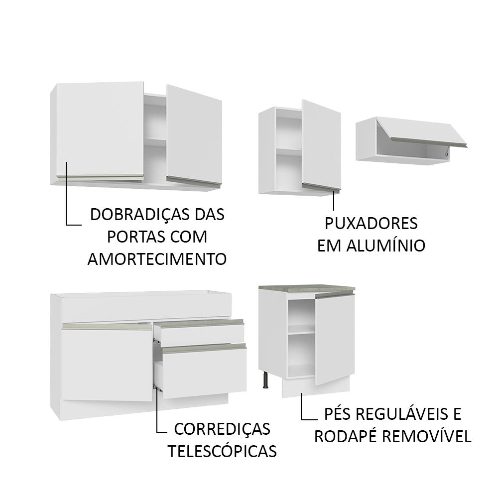Cocina Integral Glamy Blanco 260x225cm sin Mesón con Dos Cajones y sin Estufa - COCINAS | Bylmo