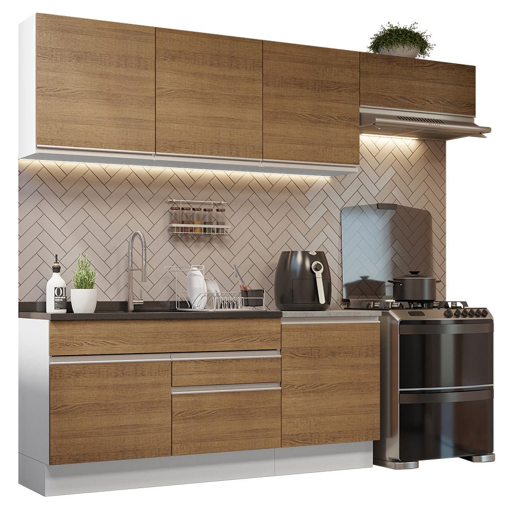 Cocina Integral Glamy Marron 260x225cm sin Mesón con Dos Cajones y sin Estufa - COCINAS | Bylmo
