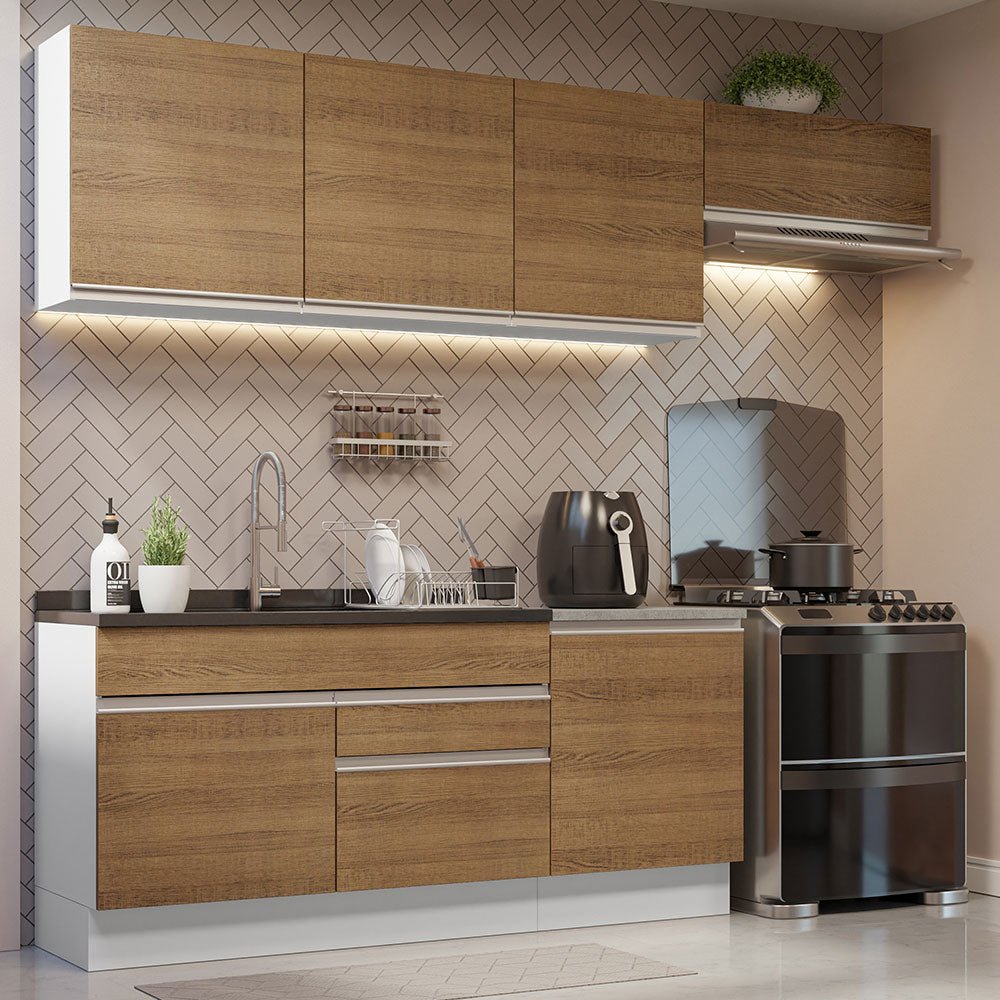 Cocina Integral Glamy Marron 260x225cm sin Mesón con Dos Cajones y sin Estufa - COCINAS | Bylmo