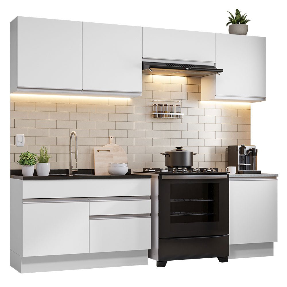 Cocina Integral Glamy Blanco 260x225cm sin Mesón con Seis Puertas y sin Estufa - COCINAS | Bylmo