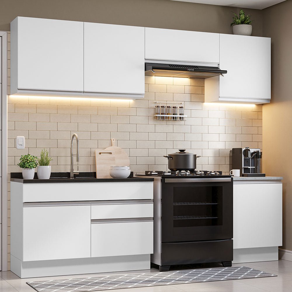 Cocina Integral Glamy Blanco 260x225cm sin Mesón con Seis Puertas y sin Estufa - COCINAS | Bylmo