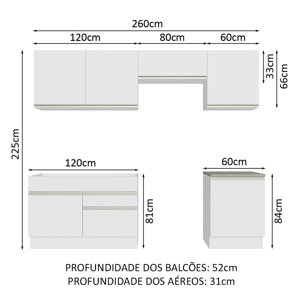 Cocina Integral Glamy Blanco 260x225cm sin Mesón con Seis Puertas y sin Estufa - COCINAS | Bylmo