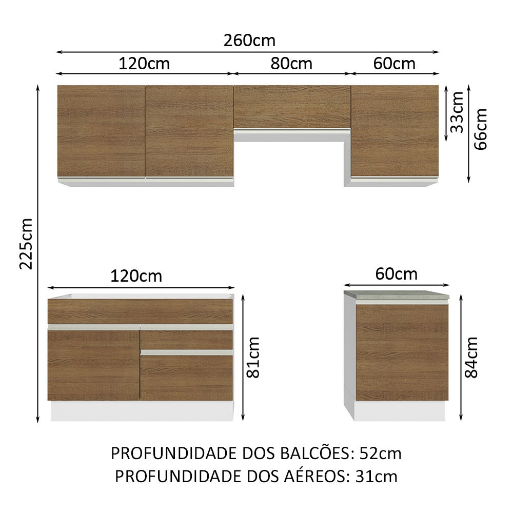 Cocina Integral Glamy Marron 260x225cm sin Mesón con Siete Puertas y sin Estufa - COCINAS | Bylmo