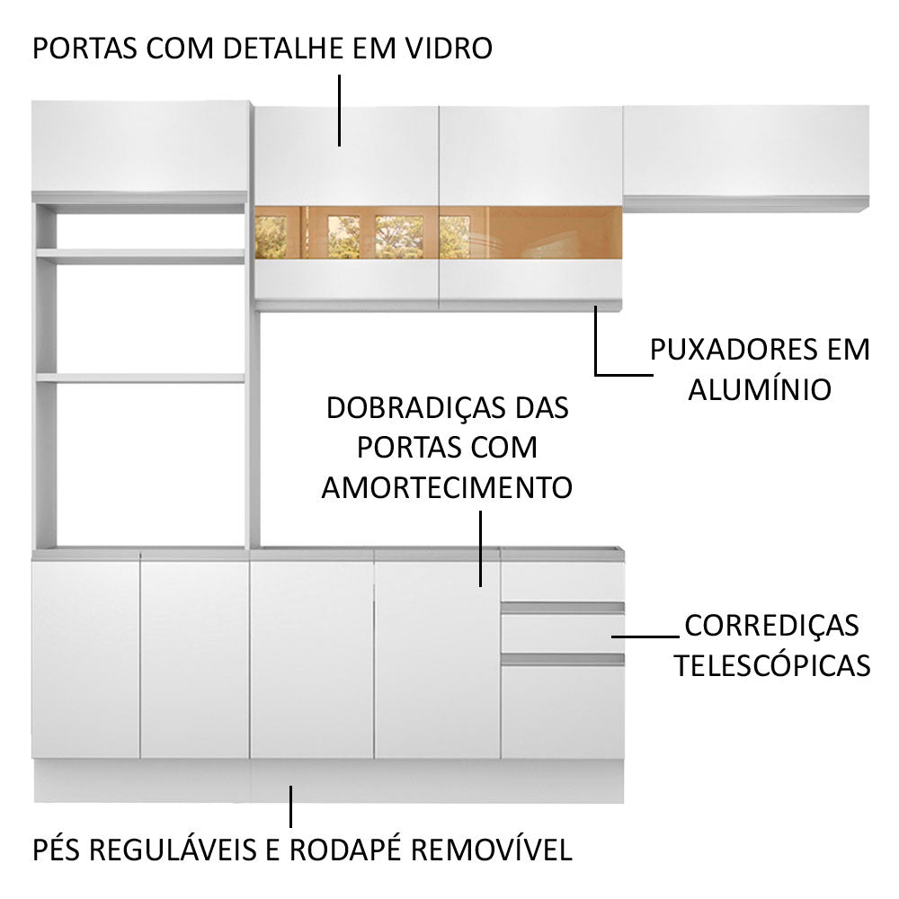 Cocina Integral Marselha Blanco 270x225cm sin Mesón y sin Estufa - COCINAS | Bylmo