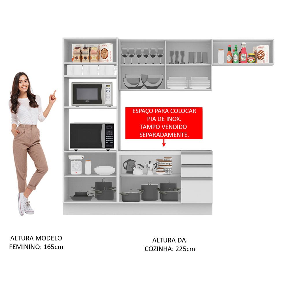 Cocina Integral Marselha Blanco 270x225cm sin Mesón y sin Estufa - COCINAS | Bylmo