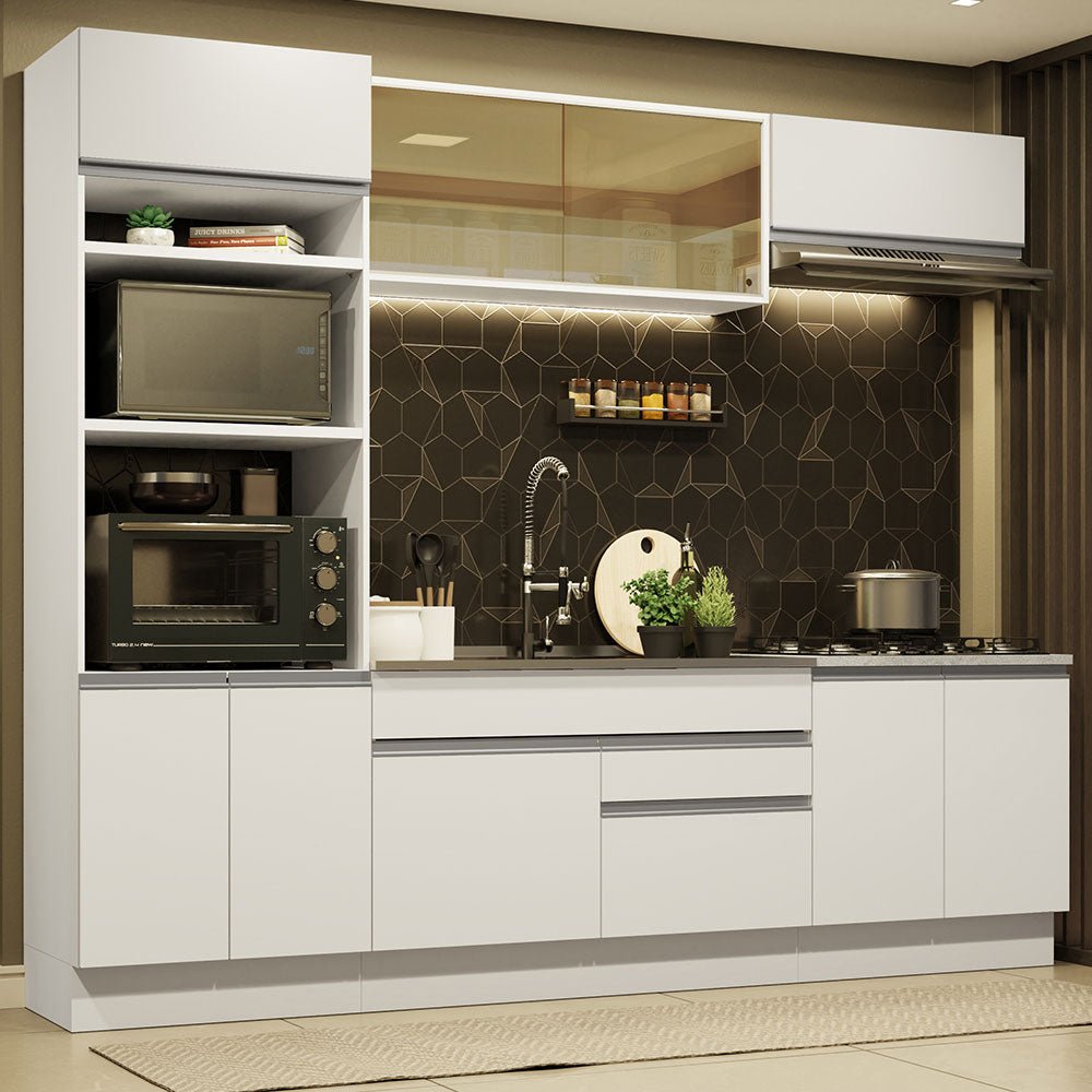 Cocina Integral Glamy Blanco 270x225cm sin Mesón con Dos Cajones y sin Estufa - COCINAS | Bylmo