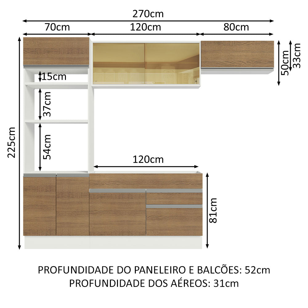 Cocina Integral Glamy Marron 270x225cm sin Mesón con Siete Puertas y sin Estufa - COCINAS | Bylmo