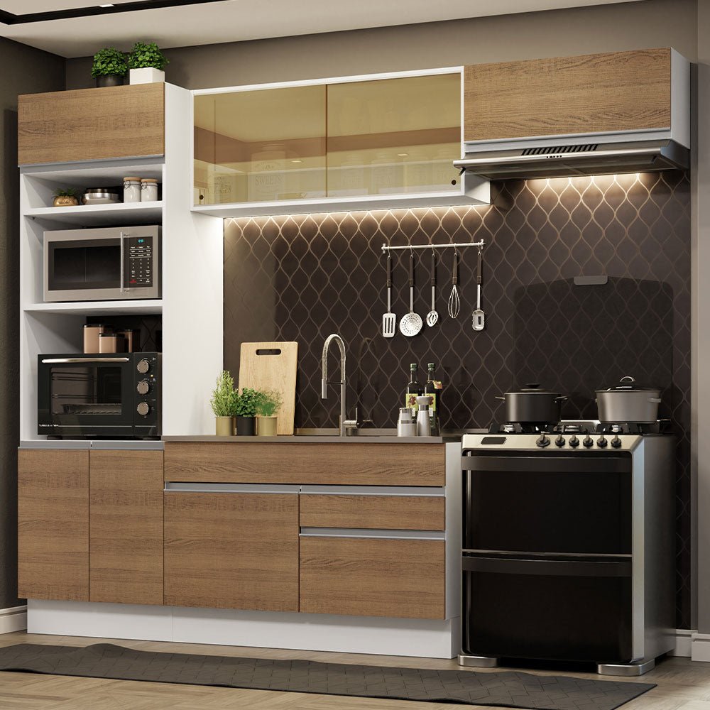 Cocina Integral Glamy Marron 270x225cm sin Mesón con Siete Puertas y sin Estufa - COCINAS | Bylmo