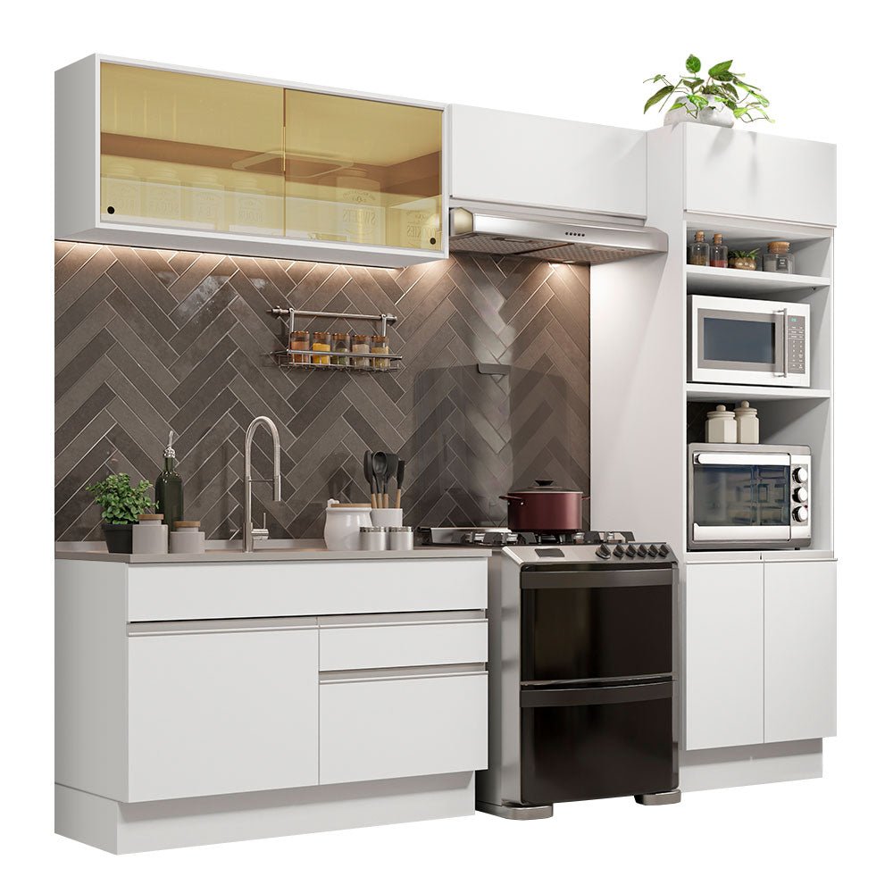 Cocina Integral Glamy Blanco 270x225cm sin Mesón con Doce Entrepaños y sin Estufa - COCINAS | Bylmo