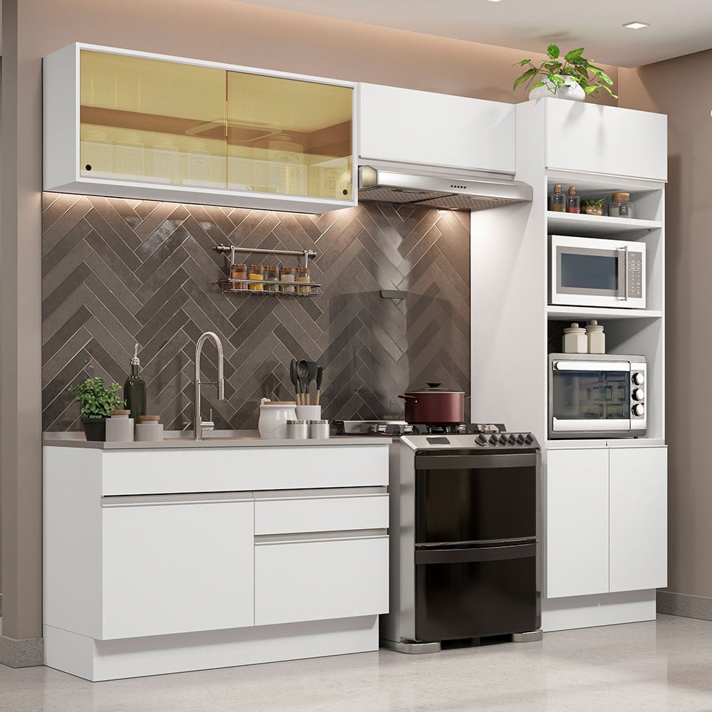 Cocina Integral Glamy Blanco 270x225cm sin Mesón con Doce Entrepaños y sin Estufa - COCINAS | Bylmo
