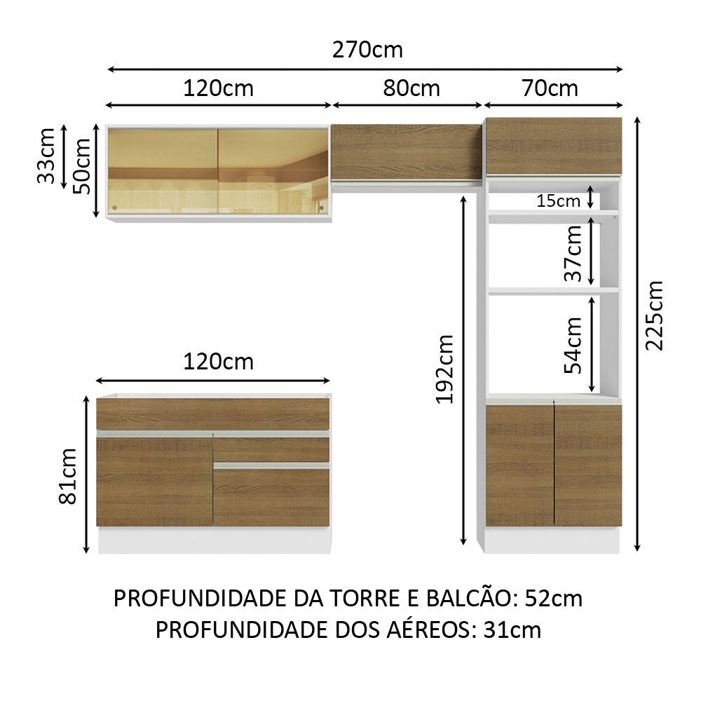 Cocina Integral Glamy Marron 270x225cm sin Mesón con Doce Entrepaños y sin Estufa - COCINAS | Bylmo