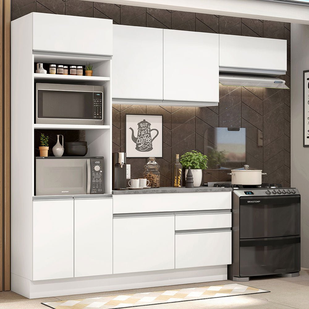 Cocina Integral Glamy Blanco 270x225cm sin Mesón con Dos Cajones Siete Puertas y sin Estufa - COCINAS | Bylmo