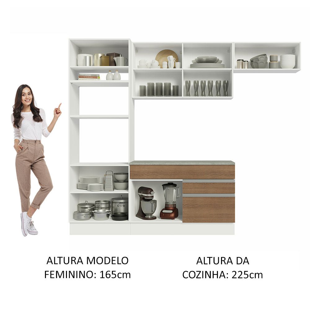 Cocina Integral Glamy Marron 270x225cm sin Mesón con Dos Cajones y Siete Puertas y sin Estufa - COCINAS | Bylmo