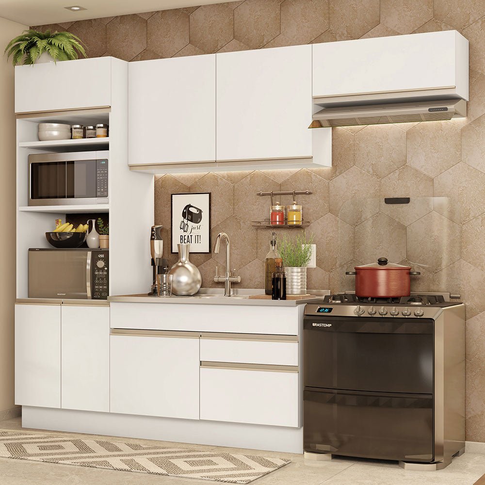 Cocina Integral Glamy Blanco 270x225cm sin Mesón y sin Estufa - COCINAS | Bylmo