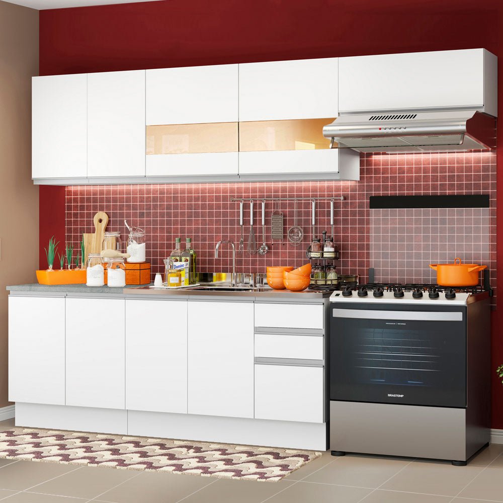 Cocina Integral Marcela Blanco 280x225cm sin Mesón con Tres Cajones y sin Estufa - COCINAS | Bylmo