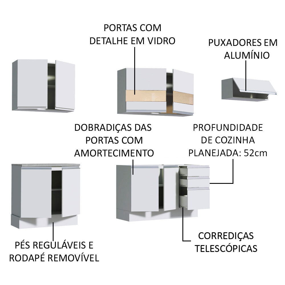 Cocina Integral Marcela Blanco 280x225cm sin Mesón con Tres Cajones y sin Estufa - COCINAS | Bylmo