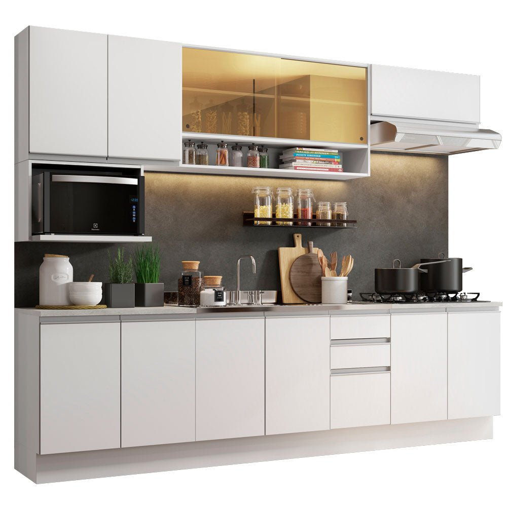 Cocina Integral Genova Blanco 280x225cm sin Mesón con Tres Cajones y sin Estufa - COCINAS | Bylmo