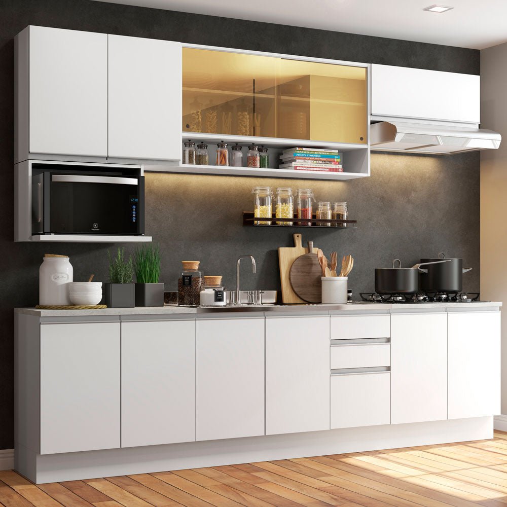 Cocina Integral Genova Blanco 280x225cm sin Mesón con Tres Cajones y sin Estufa - COCINAS | Bylmo