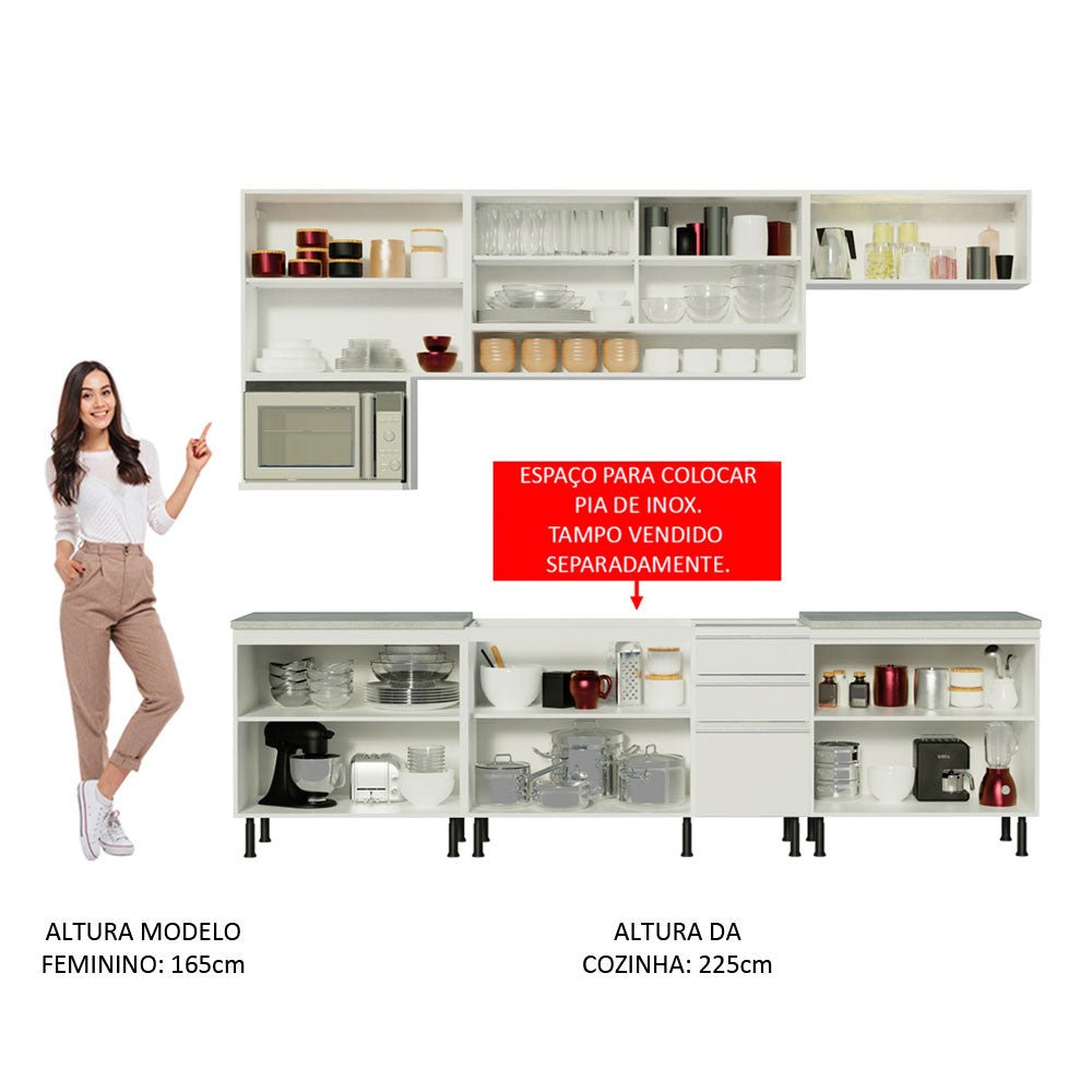 Cocina Integral Genova Blanco 280x225cm sin Mesón con Once Puertas y sin Estufa - COCINAS | Bylmo