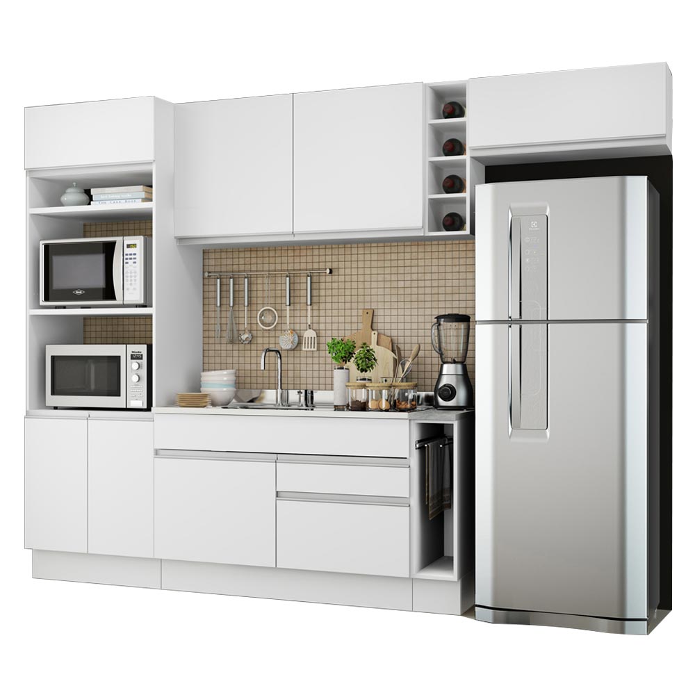 Cocina Integral Safira Blanco 290x225cm sin Mesón con Dos Cajones y sin Estufa - COCINAS | Bylmo