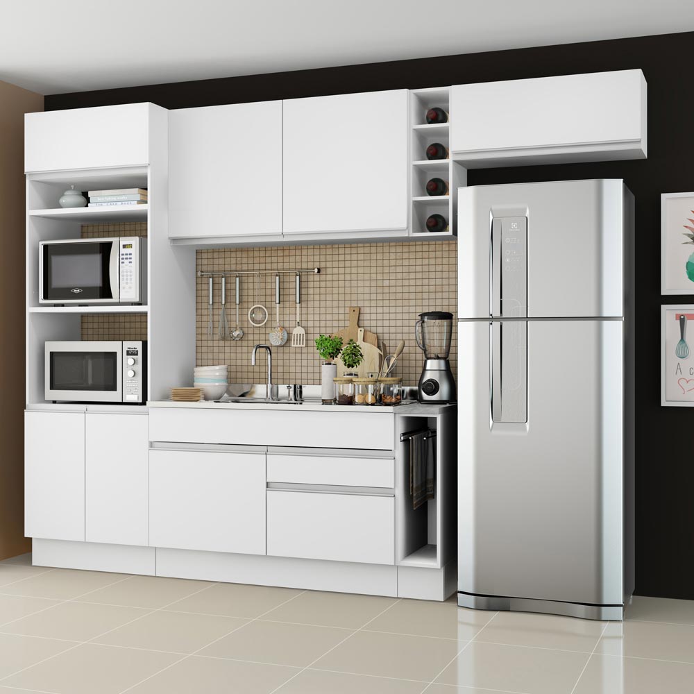 Cocina Integral Safira Blanco 290x225cm sin Mesón con Dos Cajones y sin Estufa - COCINAS | Bylmo
