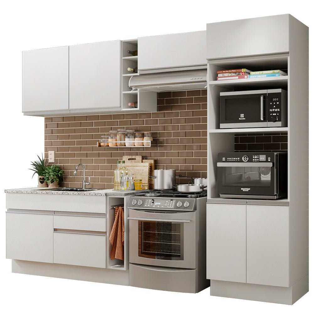 Cocina Integral Cristal Blanco 290x225cm sin Mesón con Dos Cajones y sin Estufa - COCINAS | Bylmo