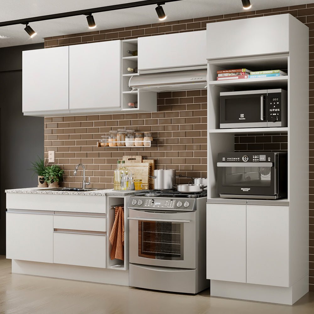 Cocina Integral Cristal Blanco 290x225cm sin Mesón con Dos Cajones y sin Estufa - COCINAS | Bylmo